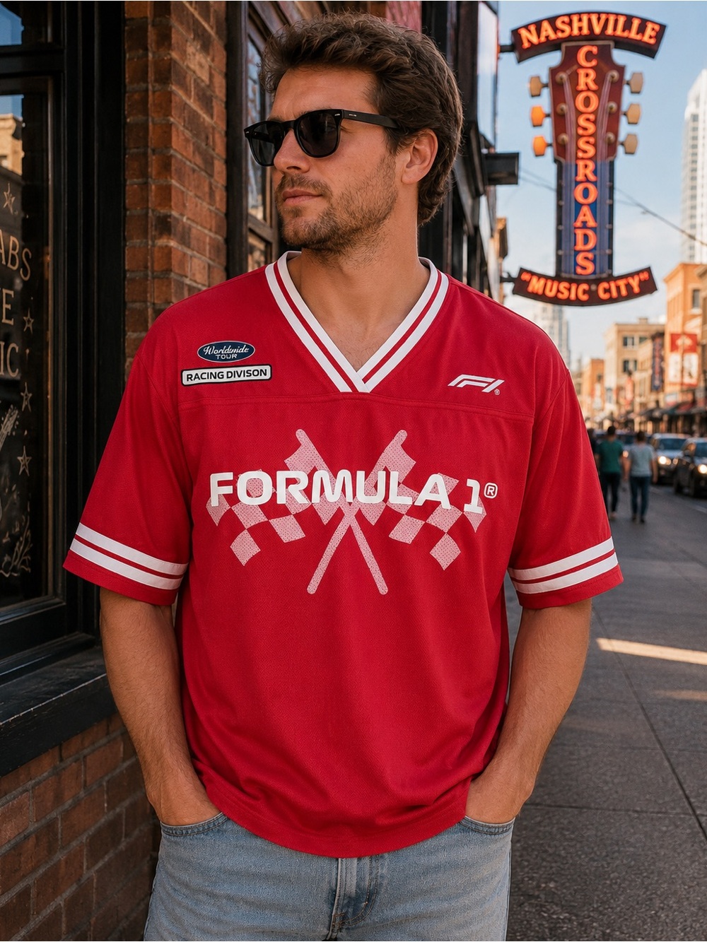 Formula 1 Racing Jersey Shirt XL Red Motorsport Racing Division V-Neck Graphic T